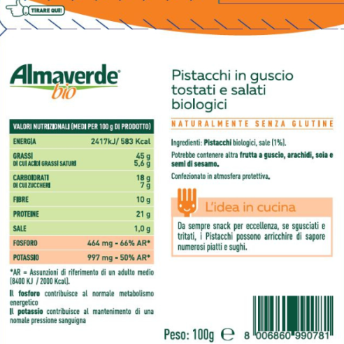 Pistacchi in guscio tostati biologici Almaverde Bio