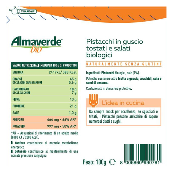 Pistacchi in guscio tostati biologici Almaverde Bio