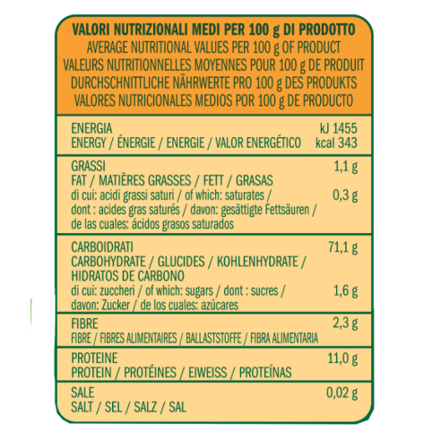 Valori nutrizionali farina di Grano tenero tipo '0' Biologica Almaverde Bio